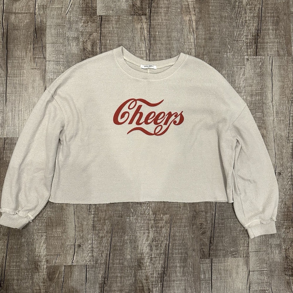 Project Social T Los Angeles Cheers Cropped Sweatshirt Gray Red Graphic Size L‎